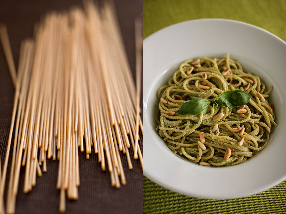 Whole Wheat Spaghetti with Almond Pesto Sauce 2 Whole Wheat Spaghetti with Almond Pesto Sauce 2